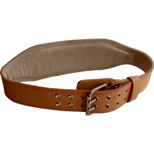 Faja de cuero tipo pesista, con almohadilla y carnaza, con hebilla para estibador de dos gatillos de alta seguridad, tipo americana, hebilla y ojillos metálicos, cuero de 100  mm y 4" de ancho.