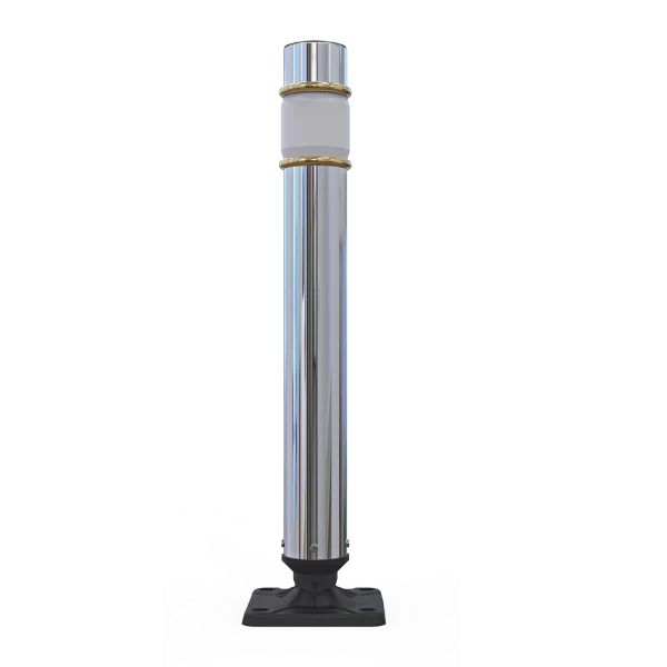 Bolardo luminoso de acero inoxidable abatible y paneles solares.